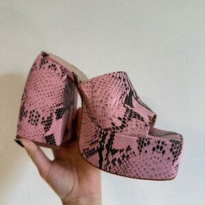 Schutz brand pink and black snake print platform heels